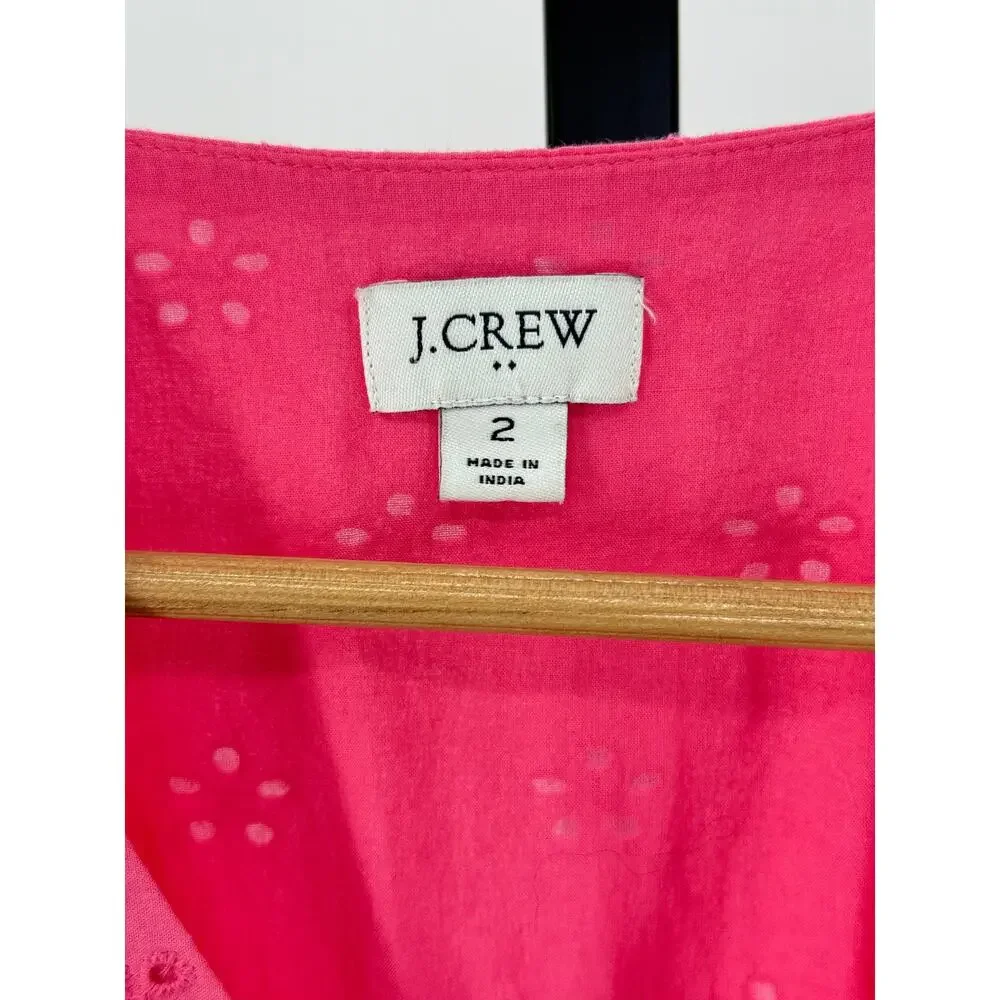 J. Crew Pink Eyelet Knee Length 2 Dress Cottagecore Feminine Romantic Preppy